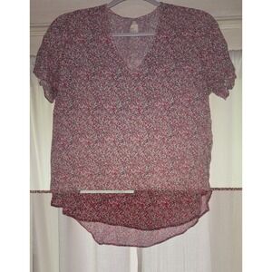 C&A Clockhouse Women's Floral V-Neck Blouse Top Pink 100% Viscose Size US 10